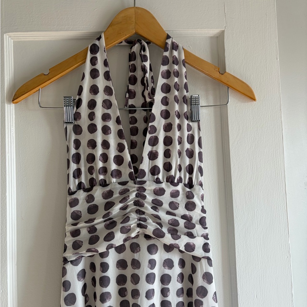 Elegant Polka Dot Halter Maxi Dress - Picture 3 of 5